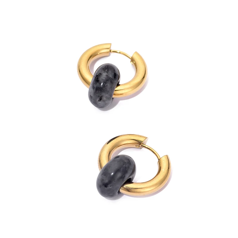 Klassische Mode Naturstein Runde Perle Creolen Frau Türkisen 3,0mm Dicke Edelstahl Ohr Schnalle Ohrringe Schmuck – Detail 25