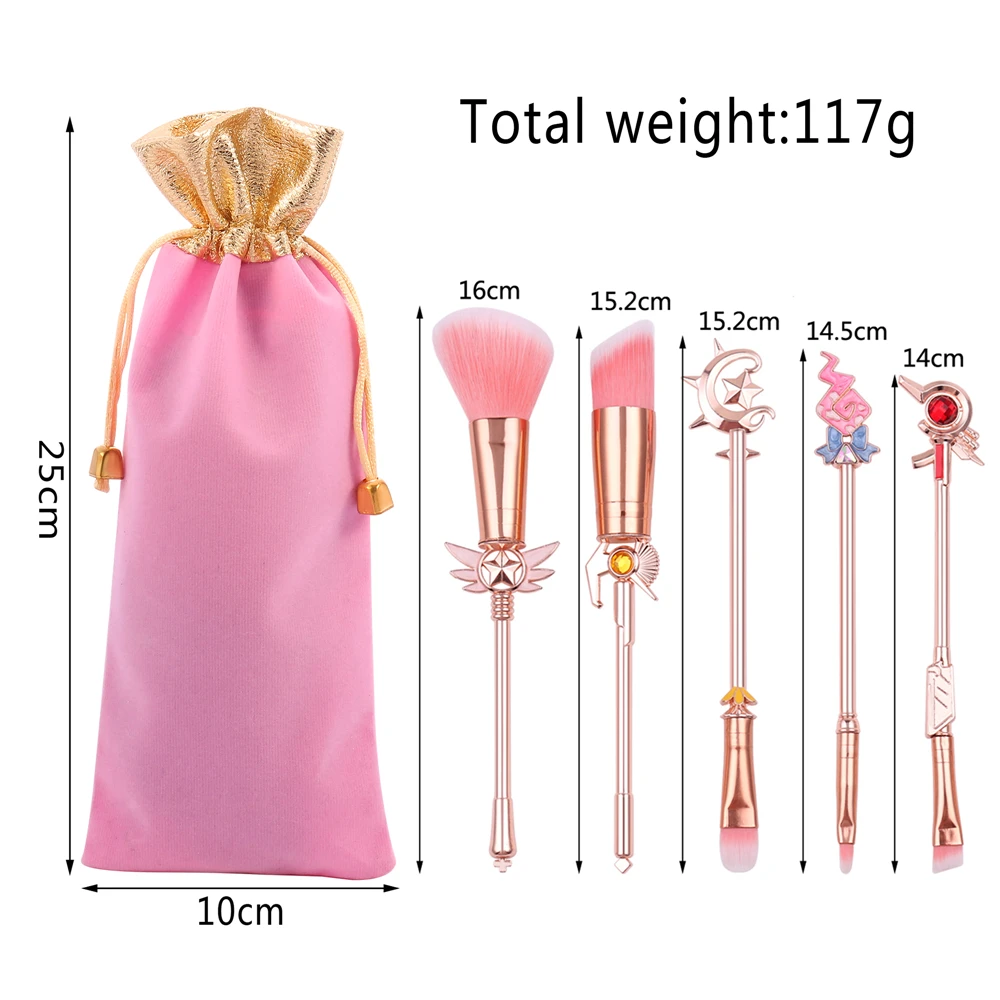 5pcs/set Anime Sailor Moon Wand Makeup Brushes Set Cosplay Tsukino Usagi Makeup Tool Women Foundation Blush Eyeshadow Brushes