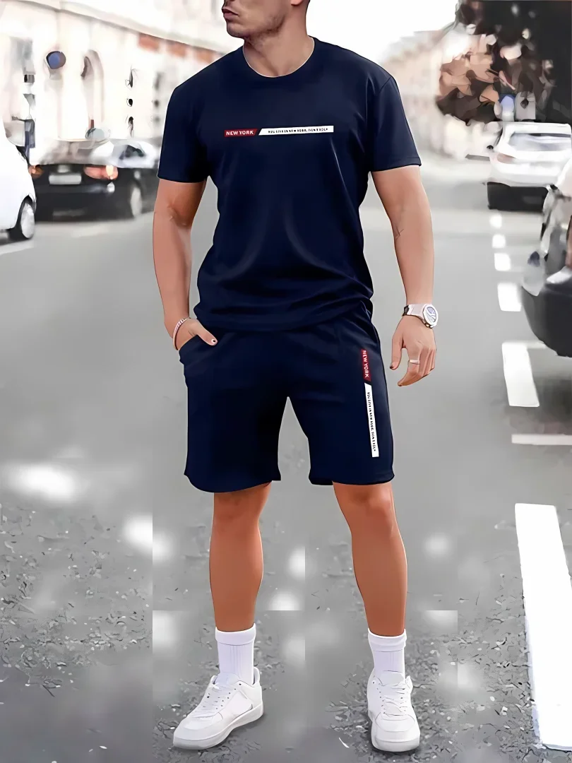 Nouvel ensemble décontracté d'été pour hommes, t-shirt et short respirants de style streetwear 3D pour hommes, grandes tailles, vêtements de sport