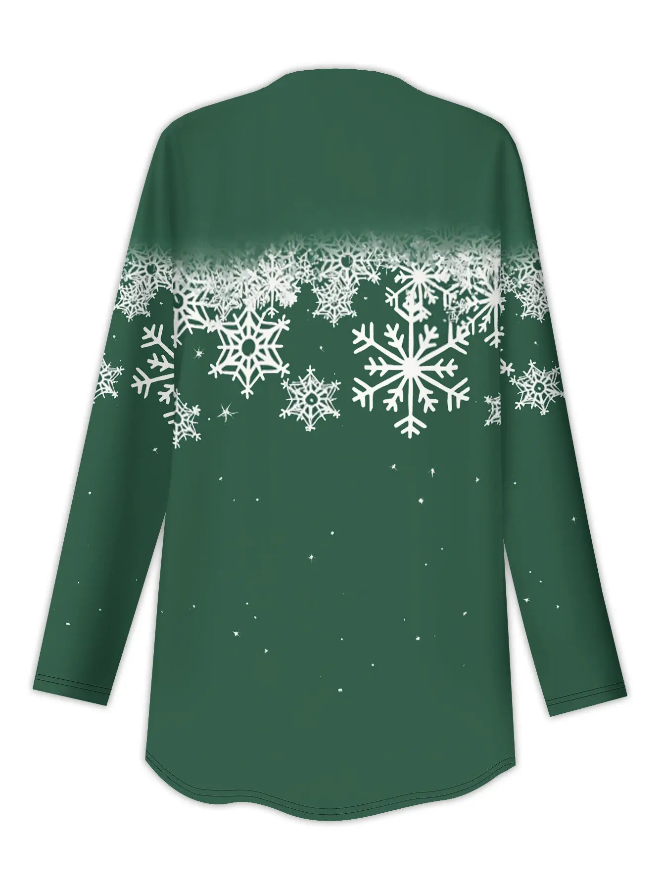 Casaco feminino com estampa de floco de neve, design 3D verde branco, padrão completo de manga comprida, moda sazonal de inverno