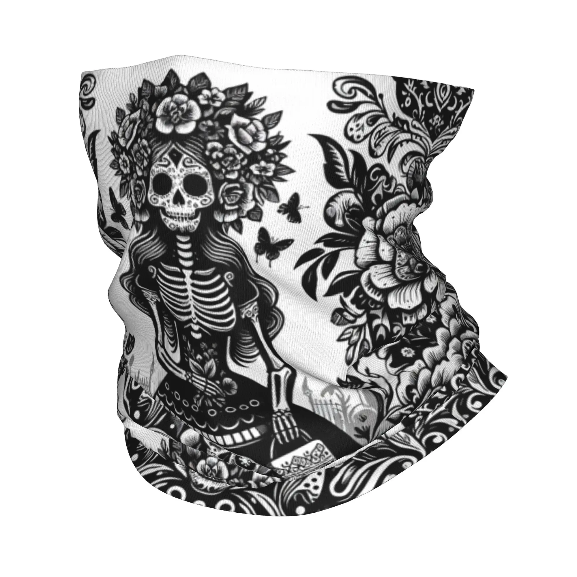 Mexican Catrina Girl Day Of The Dead Sugar Skull Bandana Neck Cover Printed Mask Scarf Cycling Scarf Running Unisex Breathable