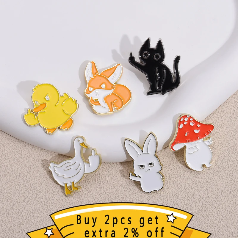 Sarcastic Despise Enamel Pins Custom Middle Finger Action Brooches Lapel Badges Fox Rabbit Duck Animal Jewelry Gifts For Friends