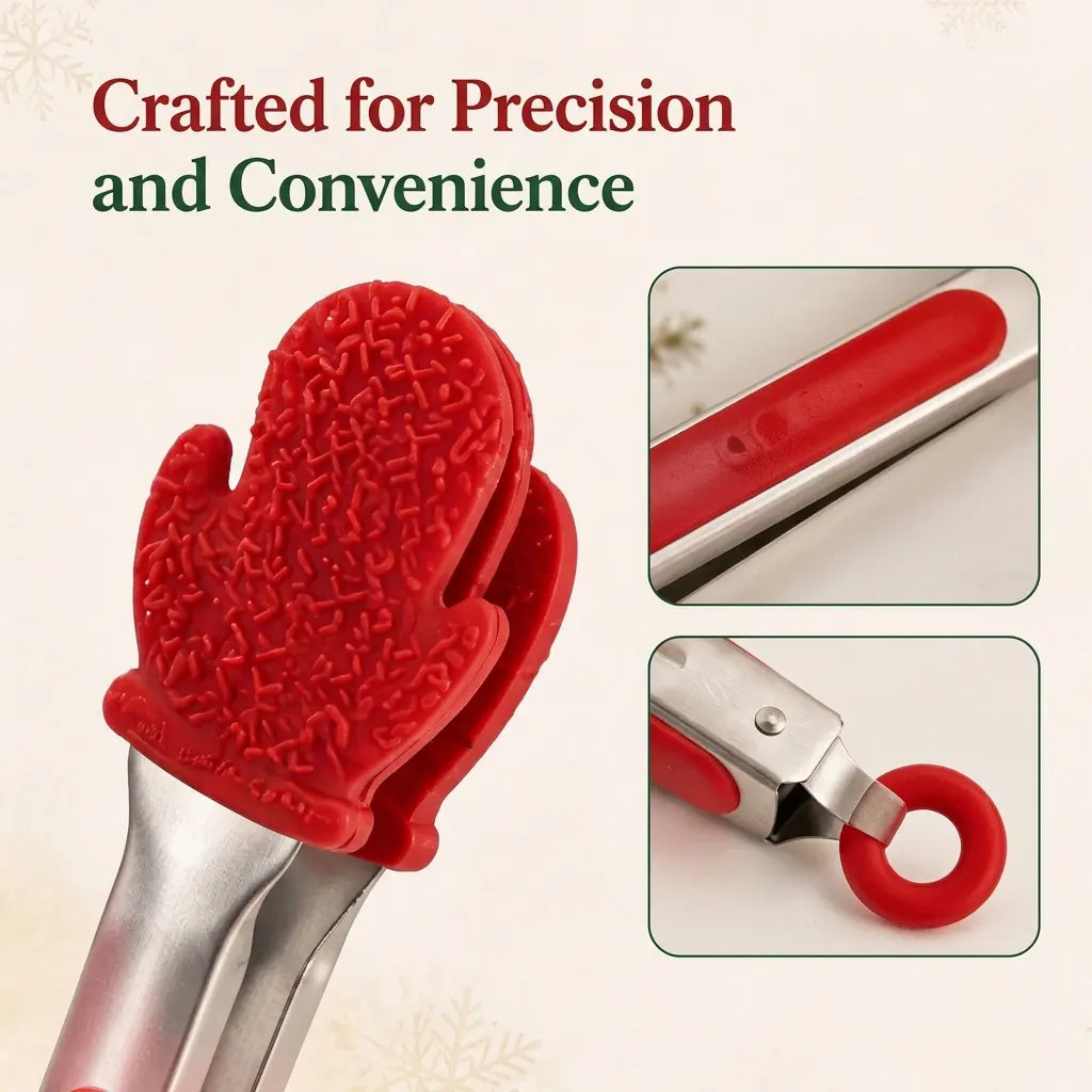 1Pcs Christmas Gloves Silicone Food Tong Bread Clip Steak Clamp Kitchen Multipurpose Food Clip Bread Tongs Kitchen Supplies