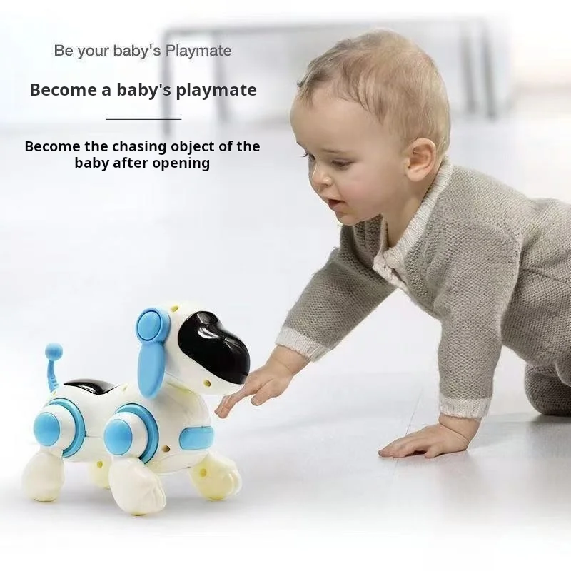 Perro robot interactivo inteligente electrónico, juguete para perros gateo con luces y simulación musical, canto y niños interactivos