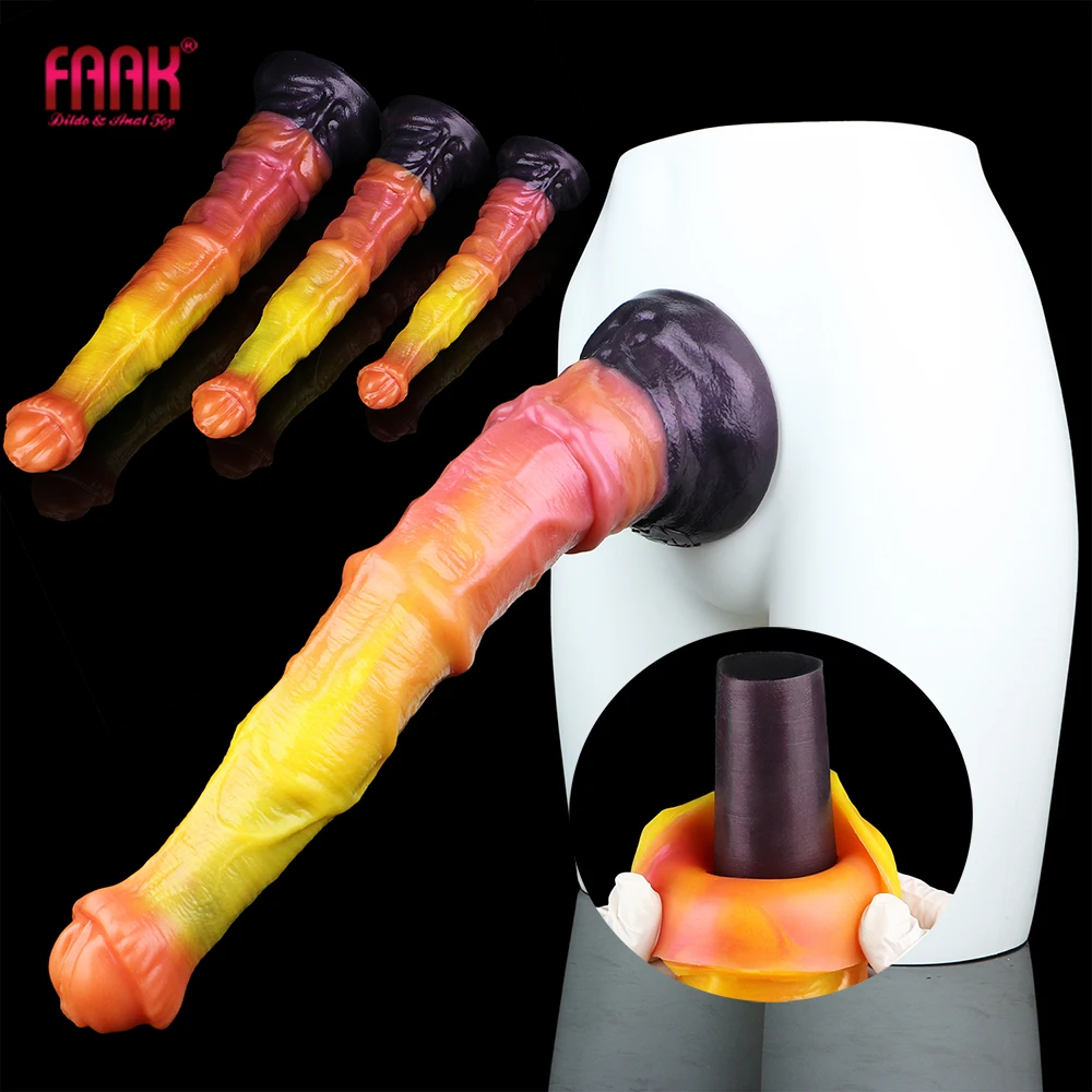 FAAK Fantasy Long Horse Dildo Size S M L With Sucker Soft Silicone Multi Color Big Animal Penis Anal Sex Toys For Women Men - view 2