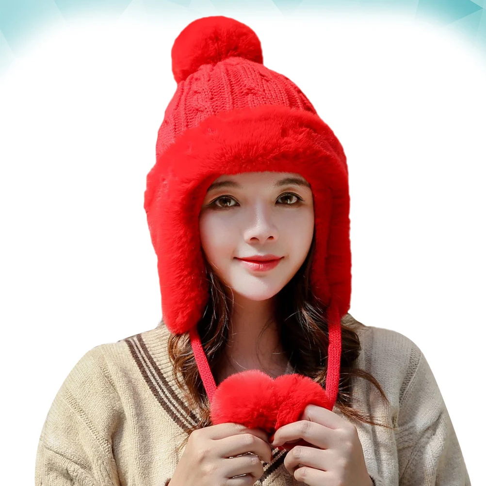 

Warm Fleece Knitted Hat Red For Women Winter Cold Protection Cap Fall Winter Hat Simple Wool Beanie Outdoor Snow Gift