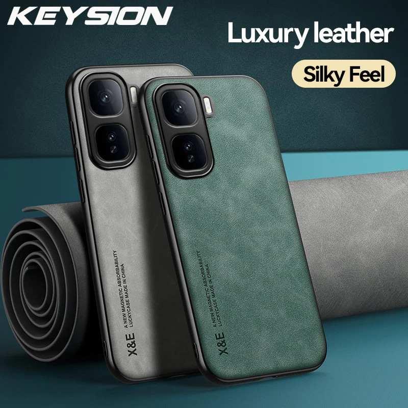 KEYSION Luxury Retro PU Leather Case for IQOO Neo10 Pro Soft Silicone Shockproof Phone Back Cover for VIVO IQOO Neo 10 Pro 5G