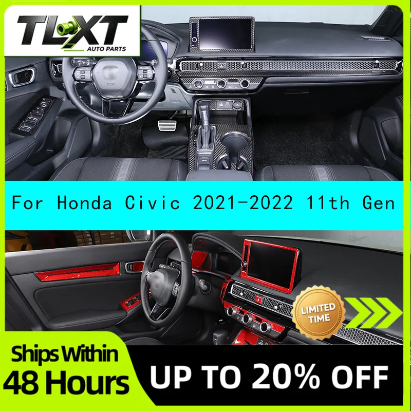 For Honda Civic 2021-2022 11th Gen Interior Details Carbon Fiber Car Central Control Panel Dashboard Trim Stickers Accessories