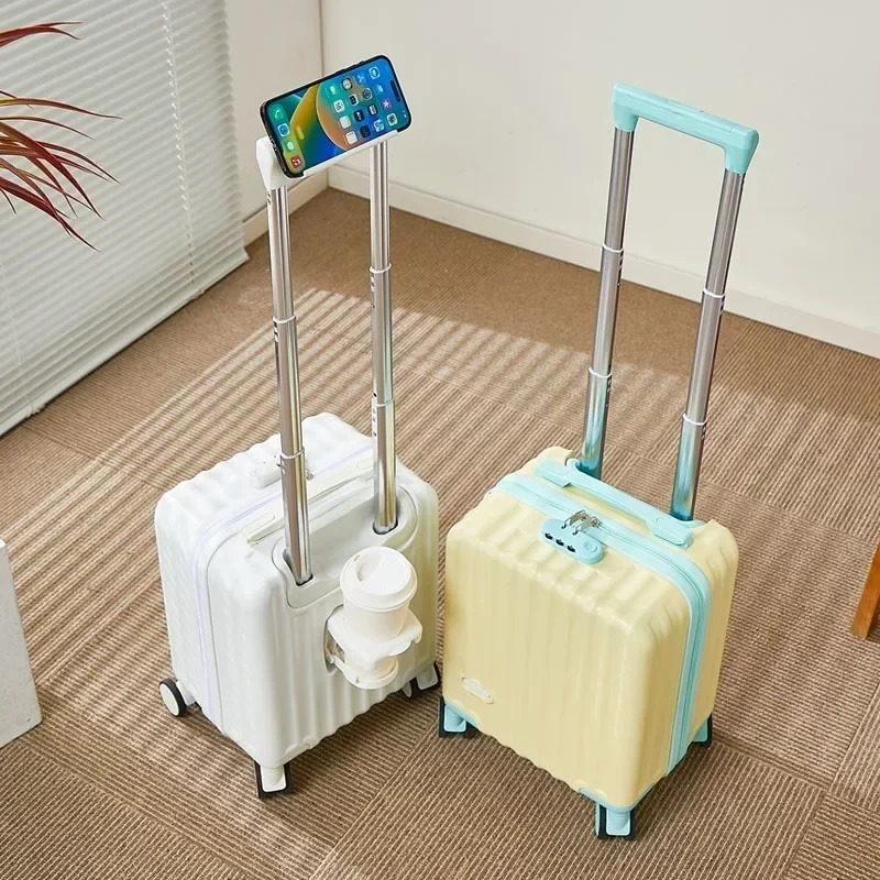 Fashion14 بوصة للجنسين PC عربة حقائب السفر ABS البسيطة الصعود حمل على الحالات يد صغيرة مع حامل الكأس حامل هاتف