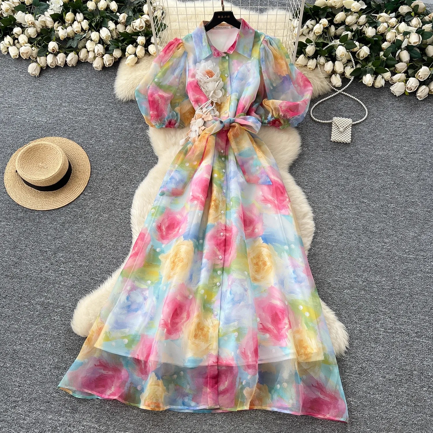 Summer Runway Short Sleeve Floral Embroidery Dress For Women Crystal  Diamond Mesh Belt Long Dresses Luxury Evening Formal Robe - AliExpress  200000345