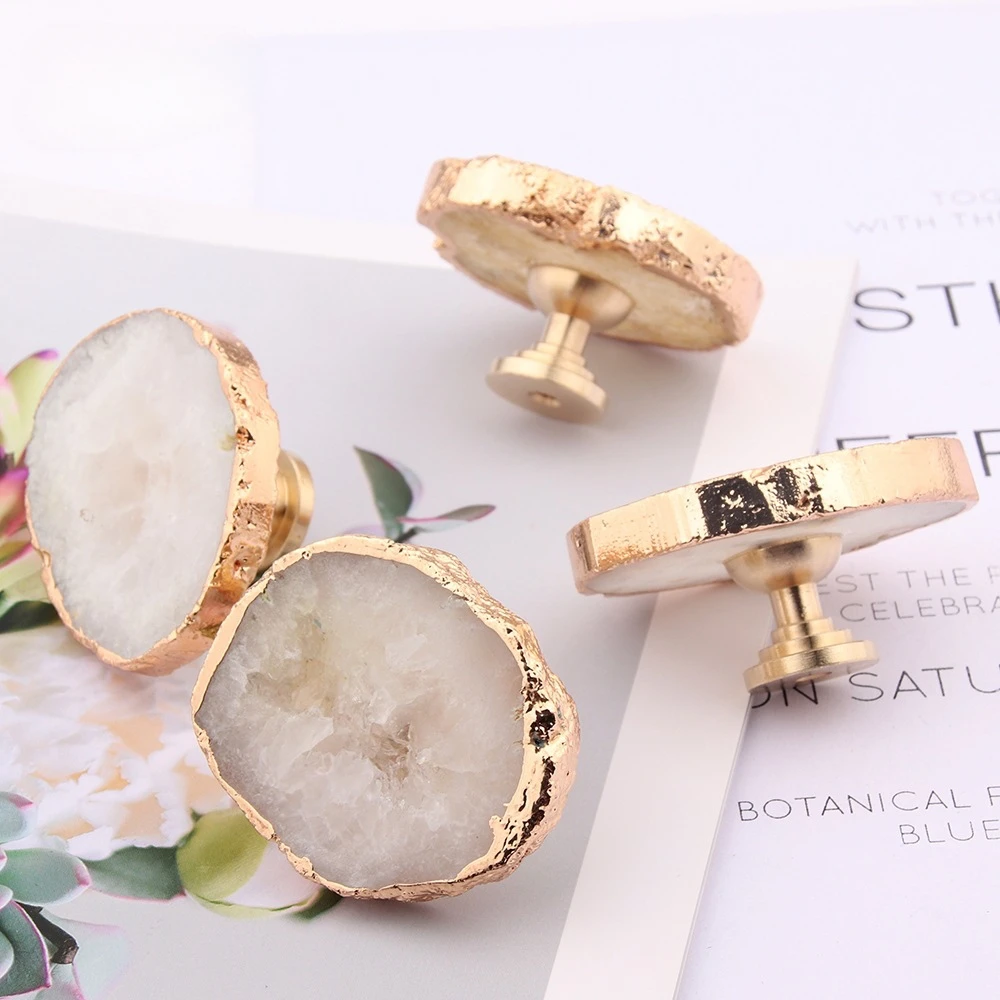 1Pcs Nordic Gold Edging Knob and Handle Brass Crystal Stone Cabinet Door Knobs Home Decoration Cupboard Handles