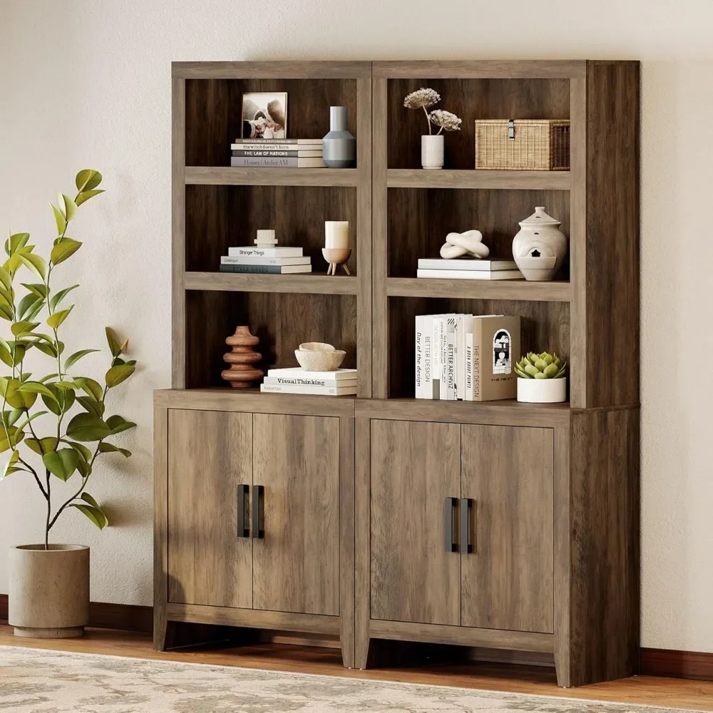 

74" Tal Bookshelf with Door, Farmhouse Bookcase with Adjustable Shelf and Storage Cabinet, Library Wooden Bookshelf for Office