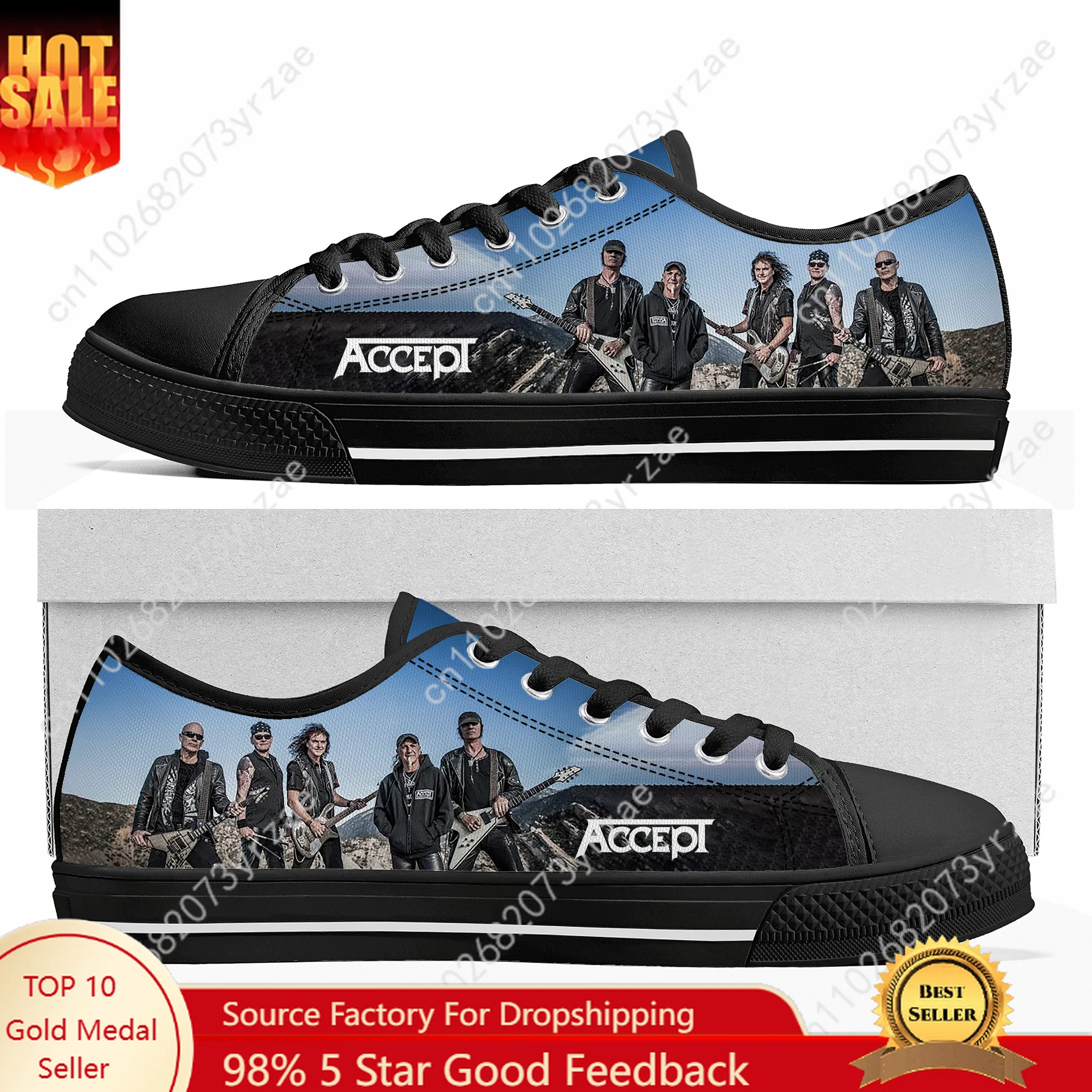 

Accept Band Low Top High Quality Sneakers Mens Women Teenager Canvas Sneaker Casual Couple Shoes Fashion Patterns Custom Shoes