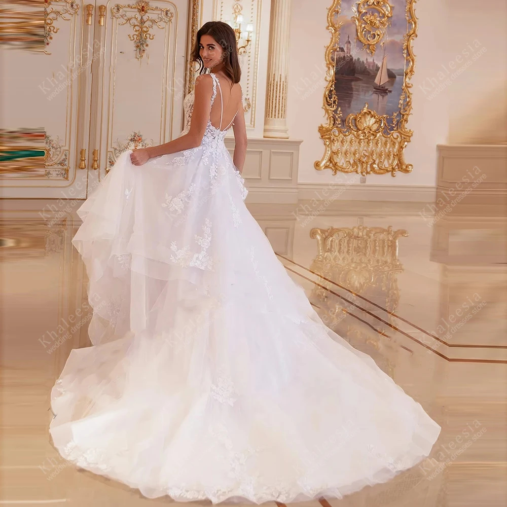 

Glamorous Wedding Dresses A Line Gorgeous Bridal Gowns Princess Robes Lace Appliques Sleeveless Vestidos De Novia Customized