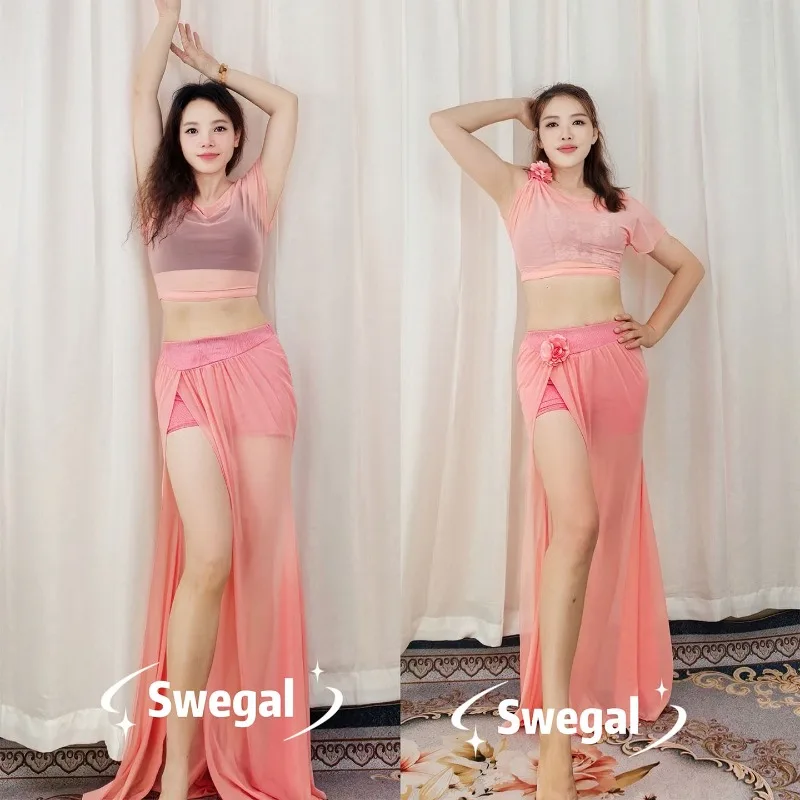

Customized SWEGAL Belly Dancewear Practice Dress Mesh Pink Orange Mesh Set Misty Gentle Elegant and White Oriental Dance Dress