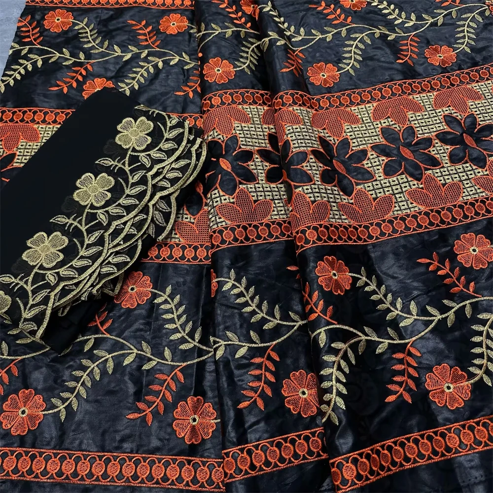 

5+2 Yards Black Bazin Cotton Fabrics Soft Basin Brocade Lace Embroidery Bazin Riche And Tulle Lace African