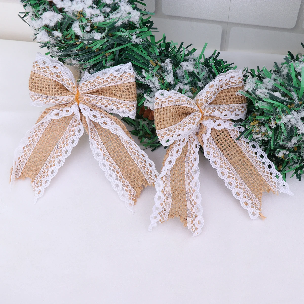

6Pcs Bowknot Burlap Bows Natural Jute Lace Rustic Decoration for Weddings Parties DIY Crafts Christmas Festival Embellishments