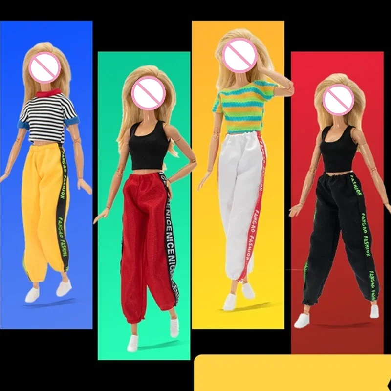 30CM Doll Clothes Fashion Handmade Two Piece Casual Vest Dress Up Accessories for Barbies