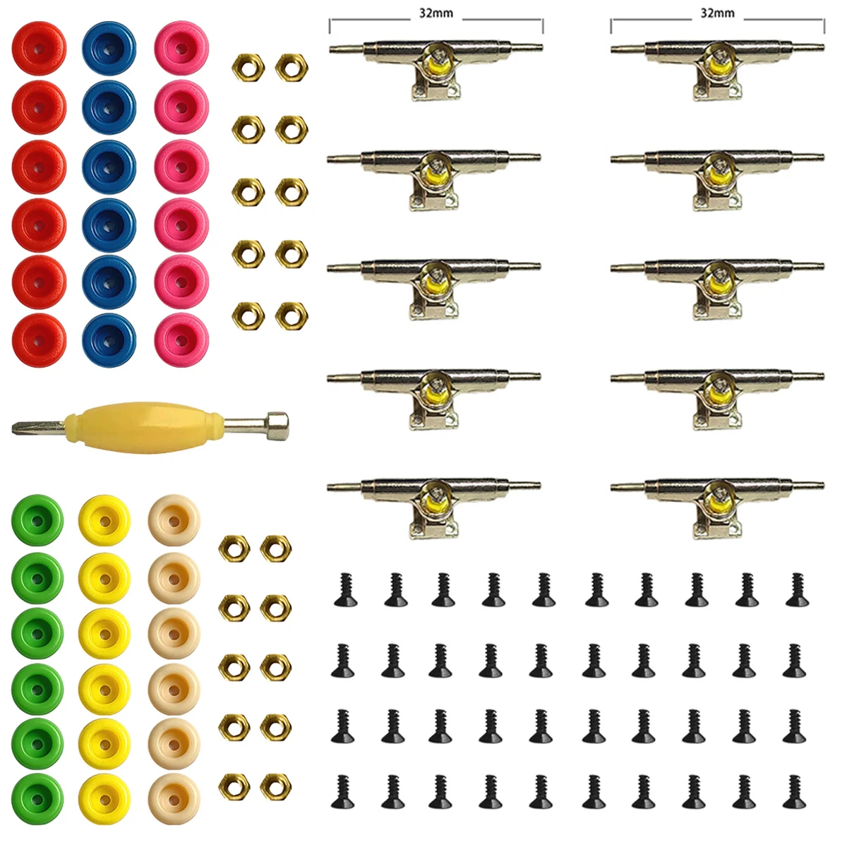 Lot Mix Color Fingerboard Wheels Lock Nuts Screw Spanner Tools For 96mm Fingerboard Skate Board Replacement Deck Accessory Toys