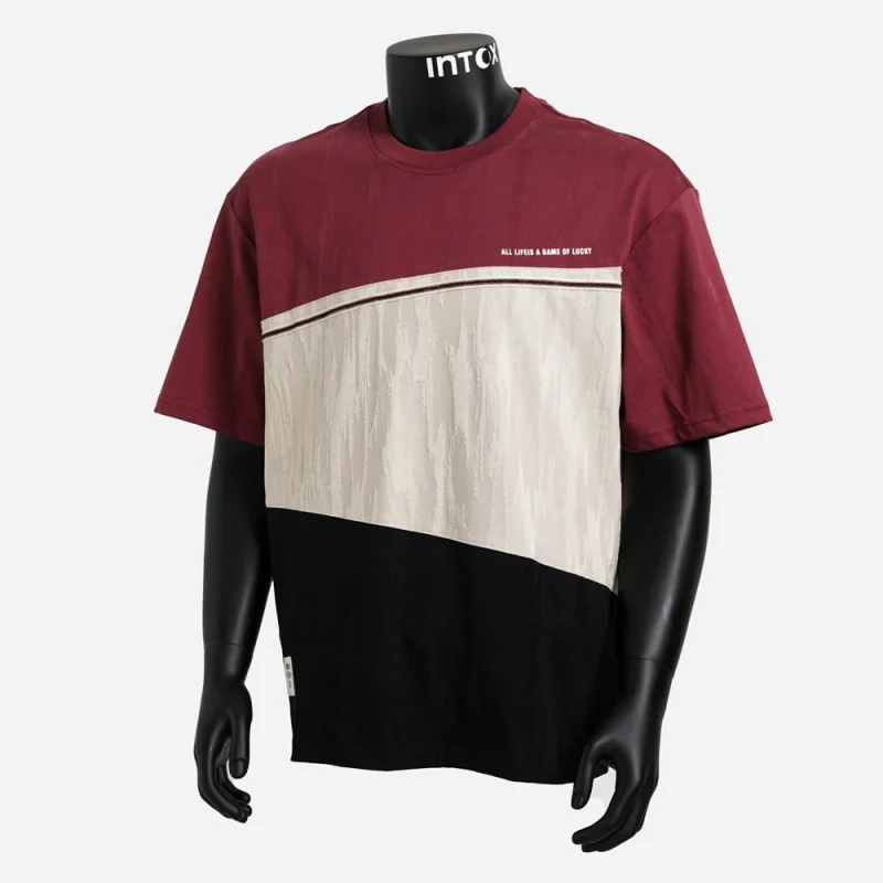 

Men's Vintage South American Style T-Shirt with Contrasting Color Blocks, Round Neck, Loose Fit, for Summer, Casual Daily Street