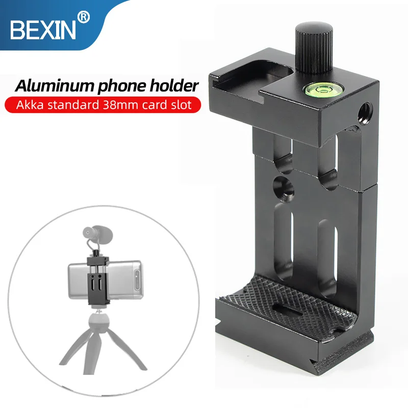 More stable Tripod Head Bracket Mobile Phone Holder Clip For Phone Flashlight Microphone With Spirit level and Cold Shoe Mount