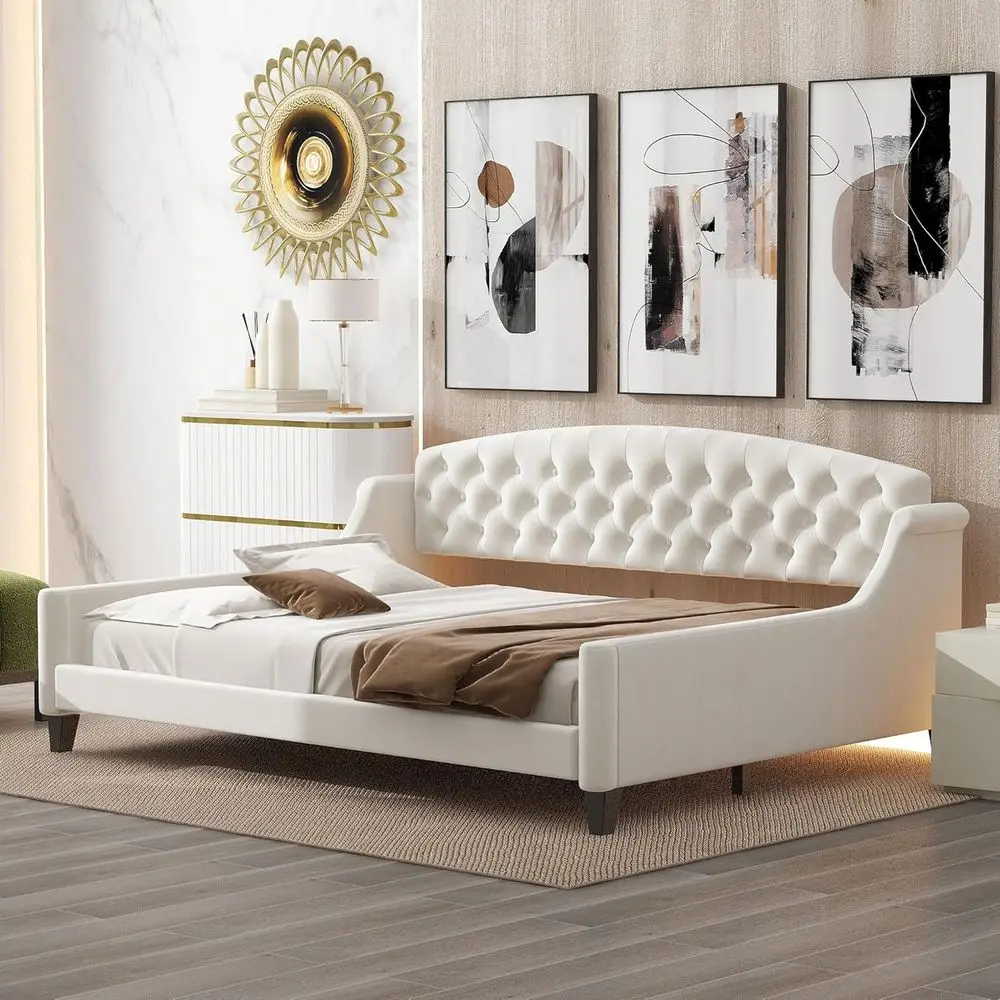 Luxury Button-Tufted Daybed for Bedroom or Living Room, Beige