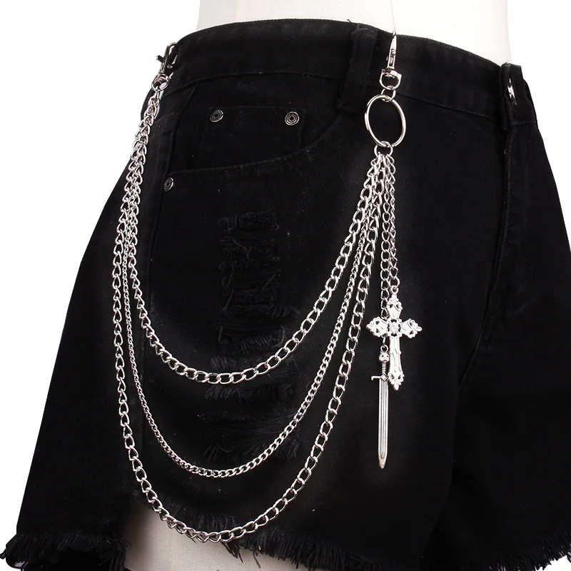 European American Style Geometric Multi-layer Chain Hollow Cross Trouser Chain Versatile Sword Pendant Pants Decoration