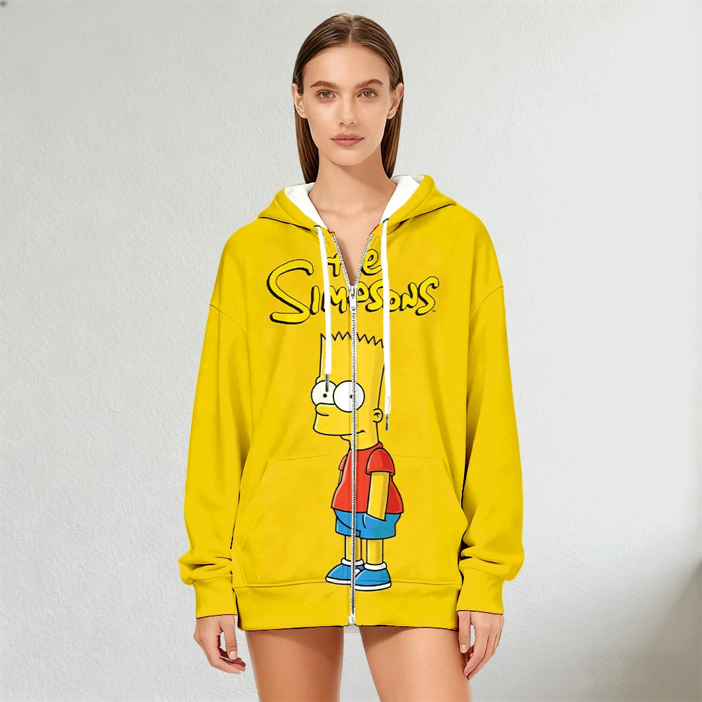 Moletom feminino The Simpsons Bart Simpson com zíper estampado para outono e inverno moda streetwear moletom casual para top diário