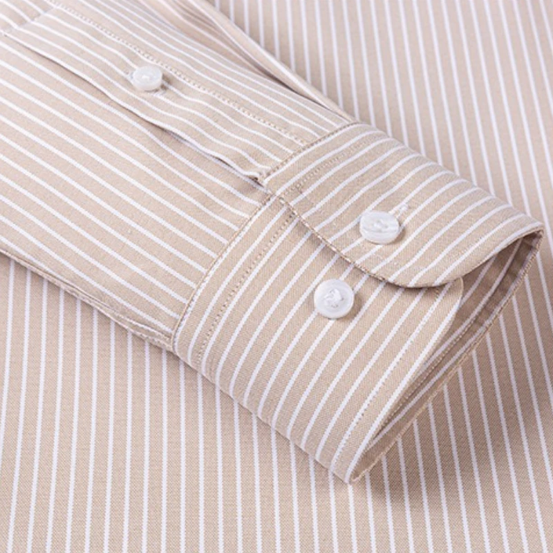 100% Cotton Solid Color Classic Striped Shirt Men Long Sleeve Shirt Casual Business Formal Easy-care Long Sleeve Shirt for Men