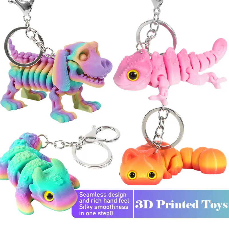

3D Printed Chameleon Keychain Cute kitten and puppy Color Key Ring for Bags Wallets Accessories Desk Decor Birthday Gifts