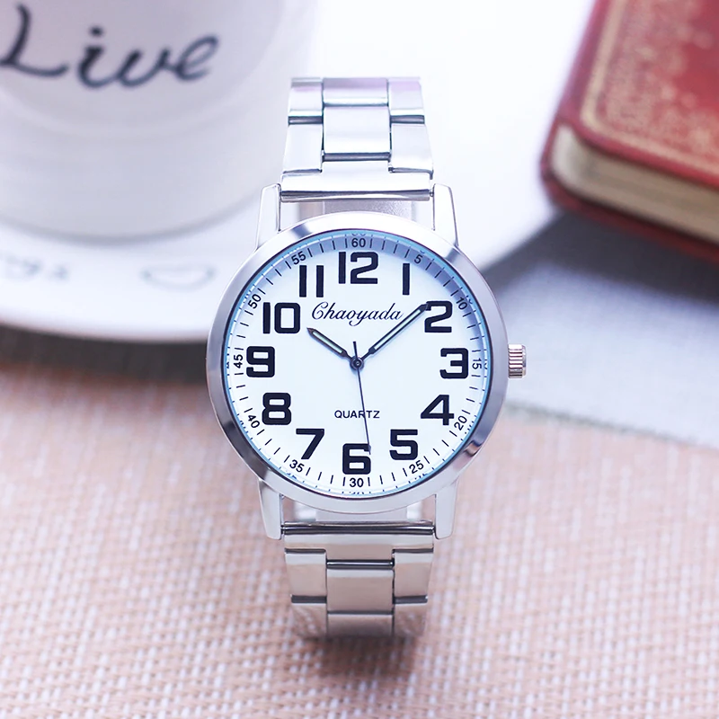 High Quality Young Old Woman Man Stainless Steel Quartz Wristwatch Big Digital Luminous Hands Waterproof Couple Gifts Watches