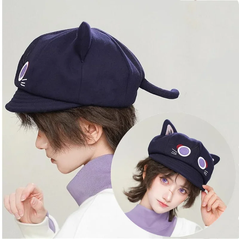 

Hot Game Cute Cat Cosplay Octagonal Hat Casual Wanderer Balladeer Beret Cap Accessories Gift