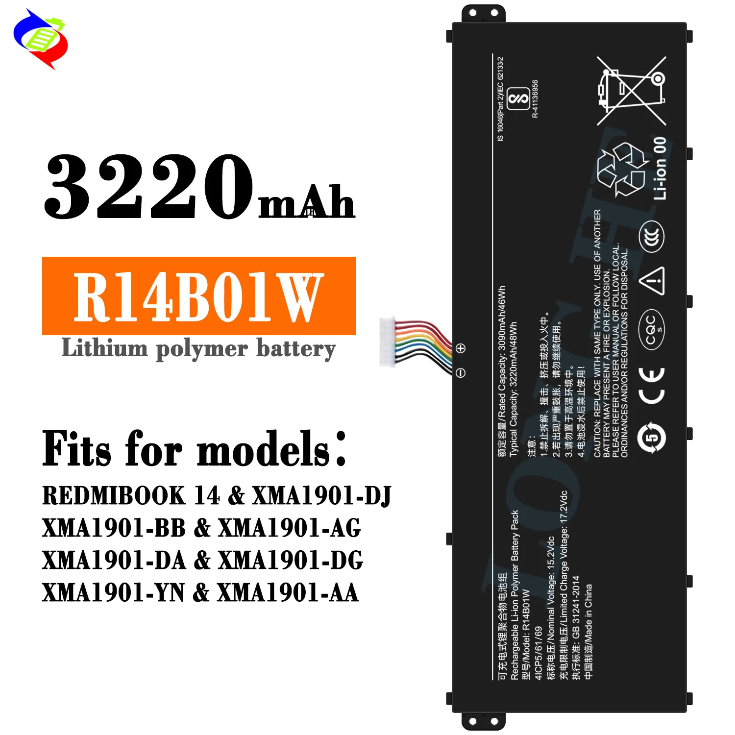 R14B01W Laptop Battery for Xiaomi RedmiBook 14 XMA1901-BB XMA1901-AG Replacement Battery High Performance Li-ion Battery