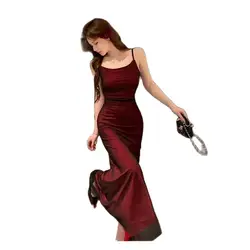 Sexy Spicy Girl Mesh Spaghetti Strap Long Dress Summer Temperament Waist Slim Wrapped Sleeveless Party Dresses Femme