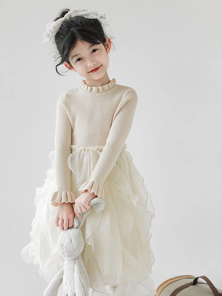 

Girls' Spring and Autumn Style Auricularia Lace Collar Yarn Long Sleeve Cute Princess Dress Kids Clothes Girls Mainland China