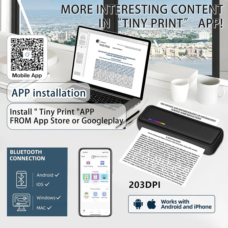Stampante termica wireless portatile per casa e viaggio Mini stampante Bluetooth senza inchiostro compatibile con 8,5"x11" Lettera USA e formato A4