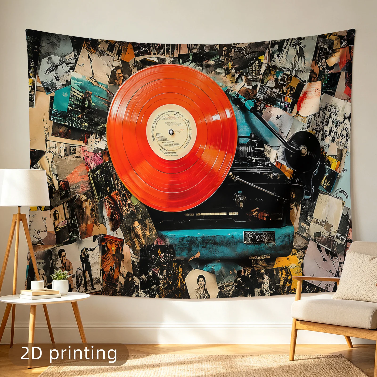 Large Abstract Music Vinyl Record Collage Tapestry Wall Hanging Polyester Print Decor Bohemian Style Pop Art Background Poster f