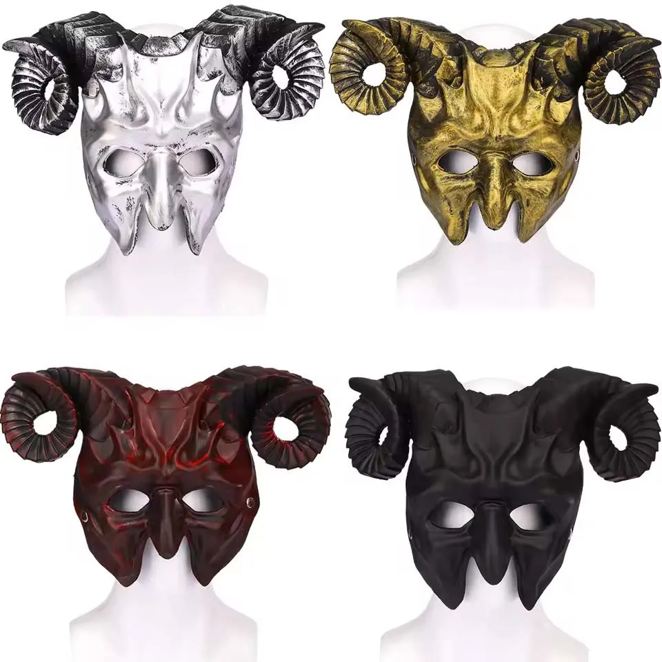 Realistic Halloween Party Headwear Cosplay Horror 3D Mask Bull Horn Mask Props Stage Show Accessories Performance Makeup Party