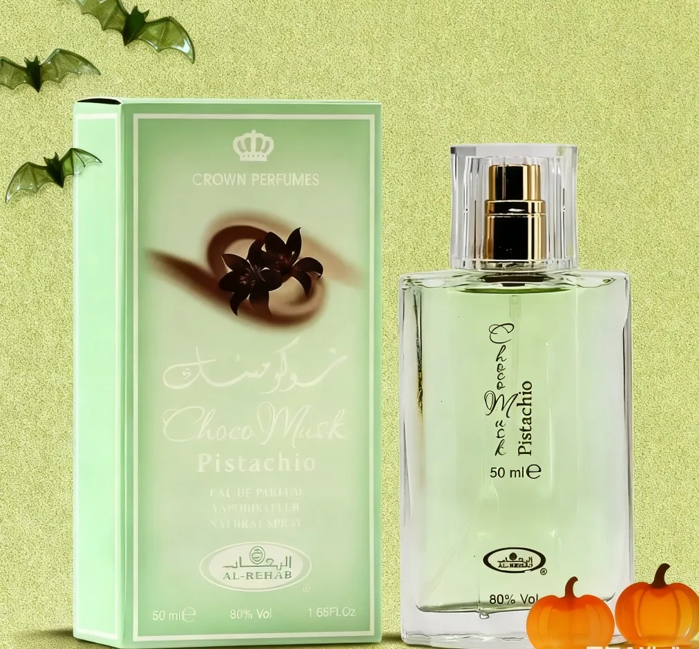 Spray de perfume de almizcle y pistacho, chocolate, piñones, almizcle y pistacho