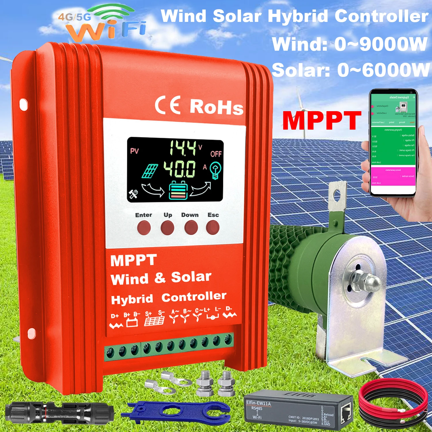 3000-11000W WIFI Hybrid Solar Wind Charge Controller Power System MPPT Solar Regulator For 12V 24V 48V Lithium Lead-acid Battery