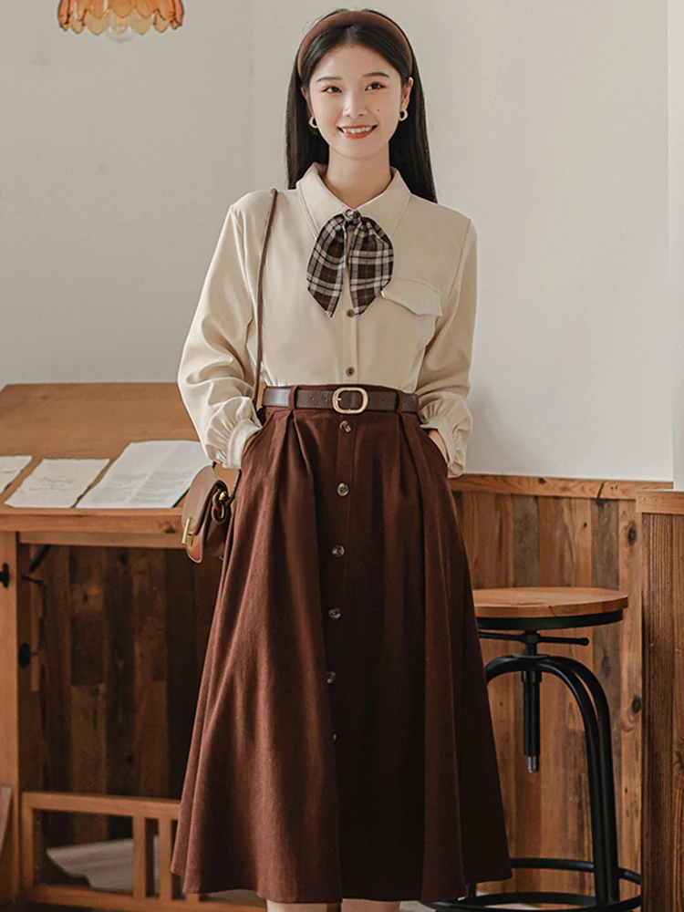 Autumn And Winter Literature And Art RETRO Skirt Suit Gentle Wind Two-piece Dress Small Fragrance Teaching Interview Dress