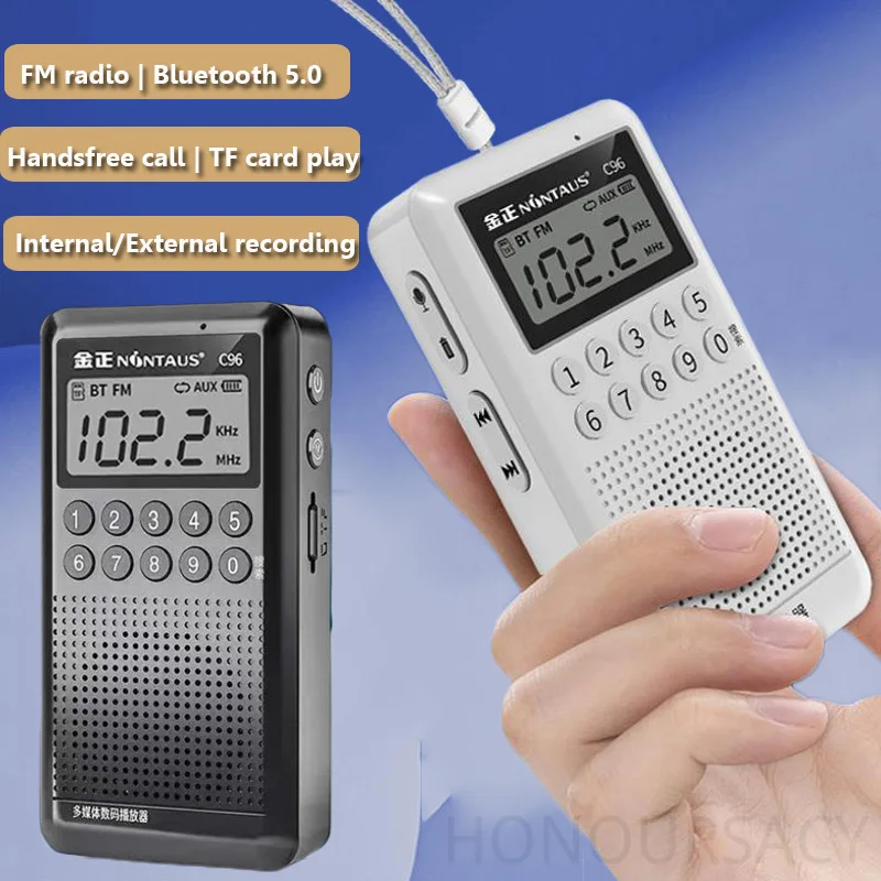 Mini Pocket FM Radio High Sensitivity Radios Receiver Portable Bluetooth Speaker Recorder with LED Light Support TF Card Headset