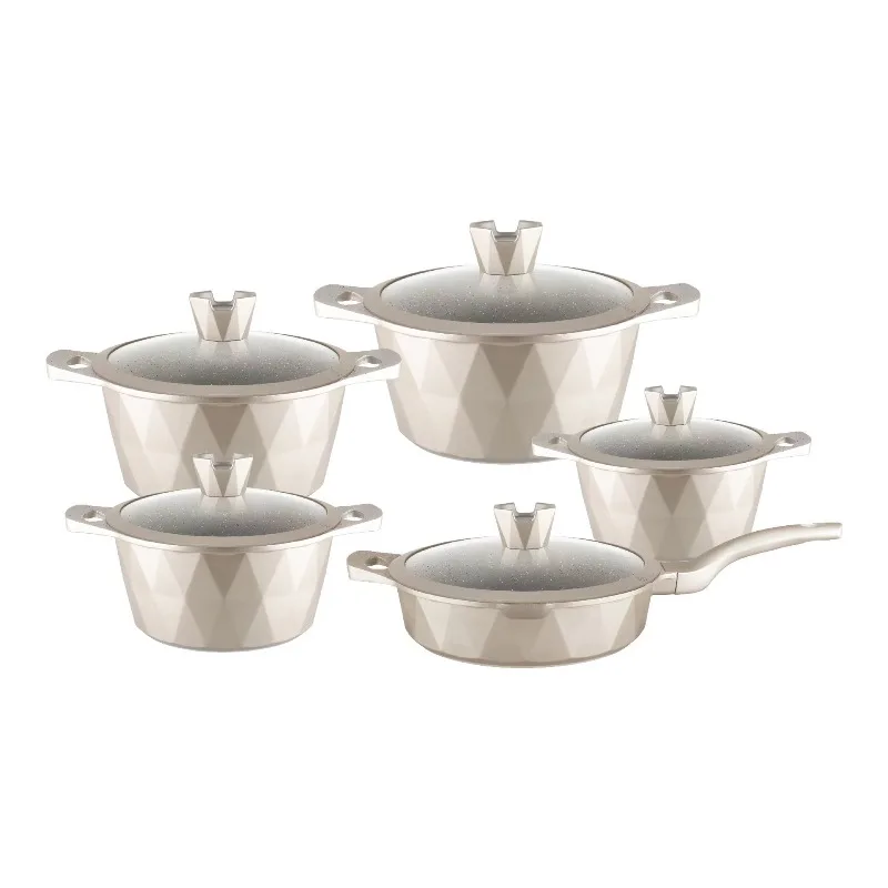 Drilled Western Aluminum Single Bottom Pot Glass Lid Powdered Ceramic Soup Pot Set Die Casting