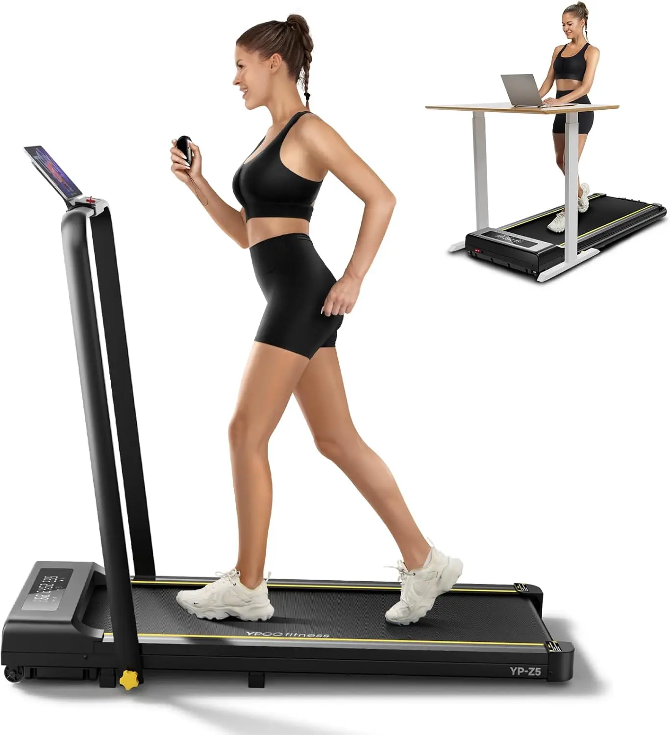 

Folding Treadmill, 300 lb Capacity Treadmill with Handle Bar,Portable Treadmills for Home and Office,2 in 1 Foldable Walking Pad