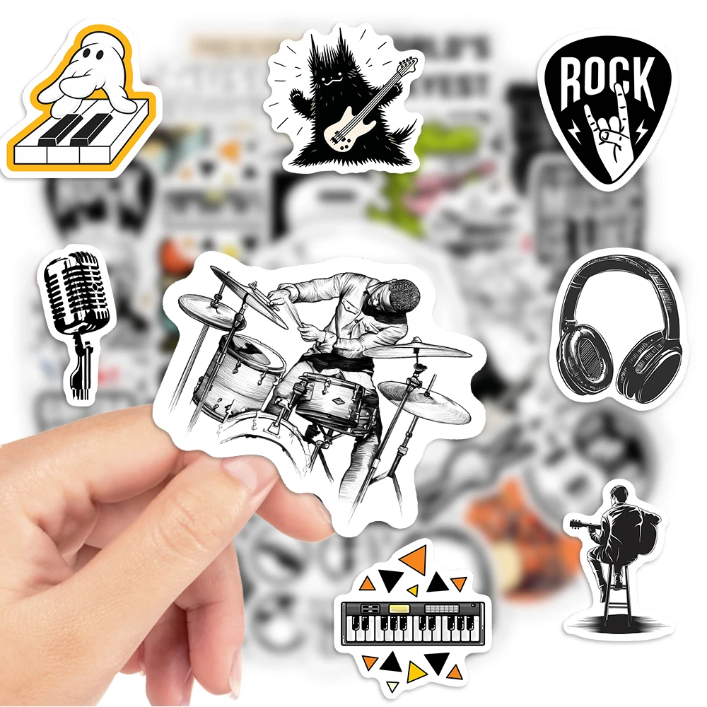 Music Band Stickers Guitar Bass Drum Jazz Rock DIY Toy Gift Waterproof Decal for Laptops Phones Bottles Luggage Decorative