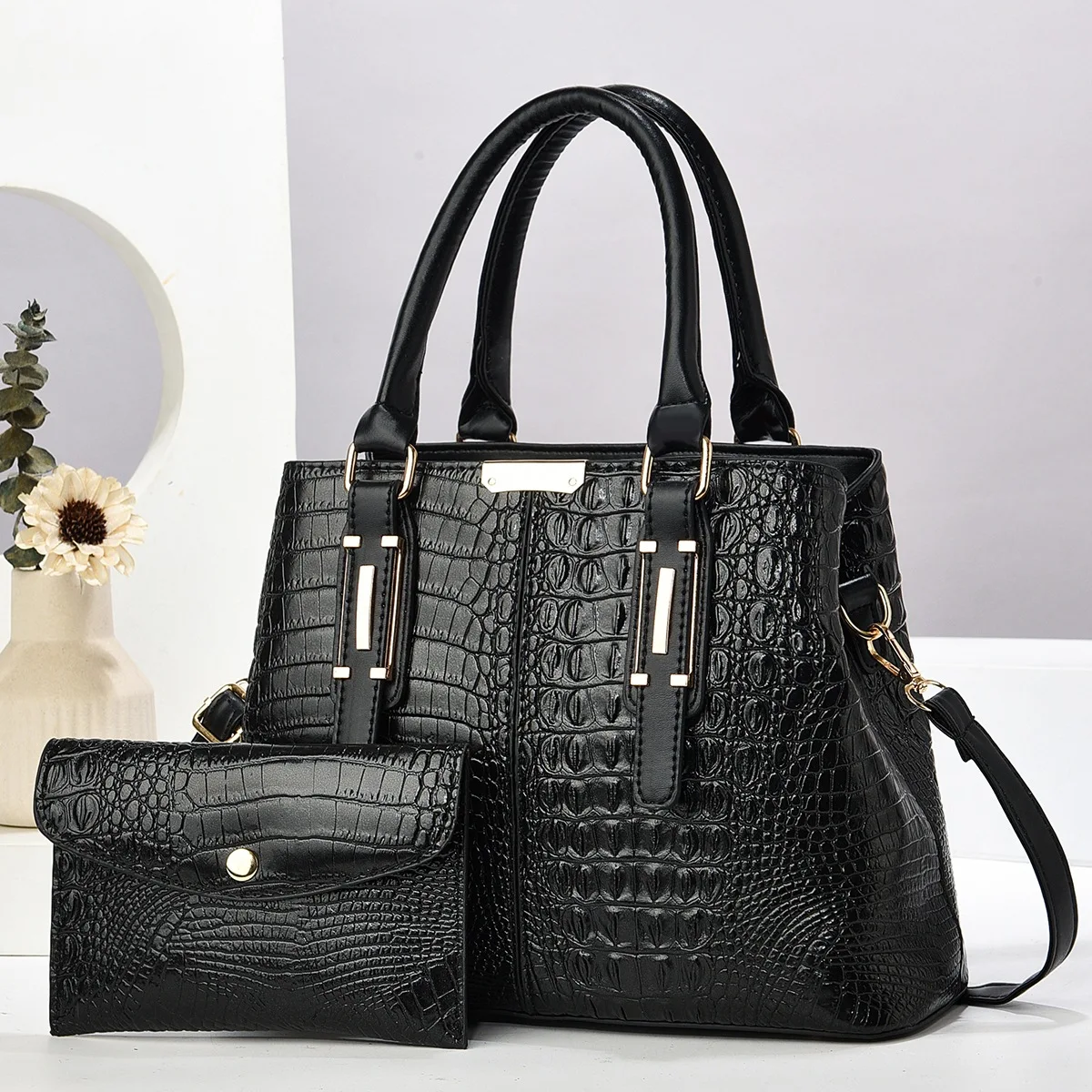 

Luxury Brand Designer Women'S Handbag Fashionable New Crocodile Pattern Shoulder Bag Bright Leather Large Capacity Crossbody Bag