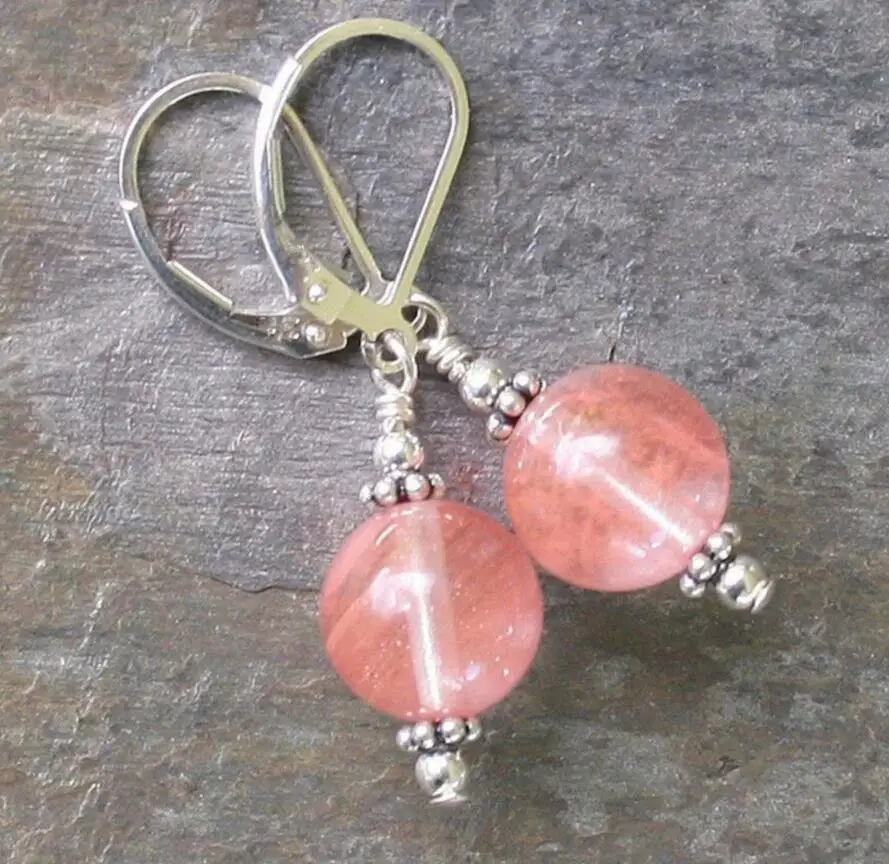 

12mm Light Pink Watermelon Crystal Round Beads Sterling A Dangle Earrings