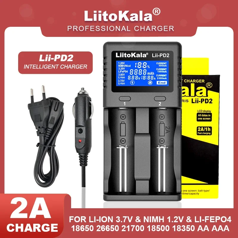 Liitokala Lii-PD4 Lii-PD2 Lii-402 Ładowarka litowo-jonowa LiFePO4 3,2 V 3,7 V 3,8 V 1,2 V 25500 18650 18350 26650 20700 14500