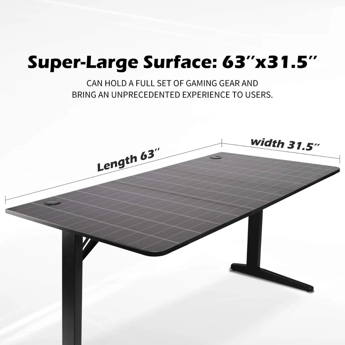 Gaming Desk Large Surface 63’’x31.5’’ with Cup Holder, Headphone Hook and Cable Management (Black)