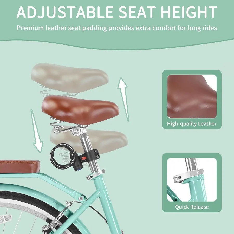 دراجة كروزر الشاطئ للنساء 24 26 بوصة 7 سرعات مع سلة قابلة للطي دراجة حامل فنجان القهوة المزدوج VType الفرامل مقعد قابل للتعديل